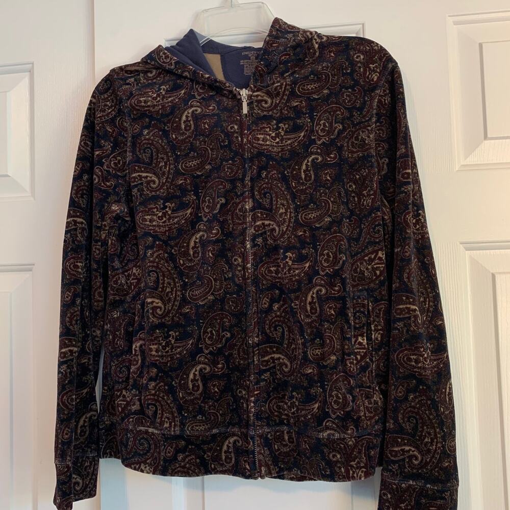 Jones New York Paisley Vintage Sport Velour Full Zip Hoodie Loungewear Medium